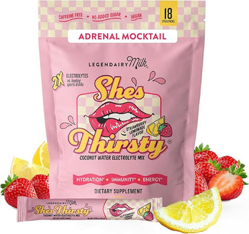 Legendairy Milk She’S Thirsty Hydration Packets | Cortisol Supplement For Stress Relief & Adrenal Support | Coconut Water Electrolytes Powder, No Sugar Added 18 Ct
