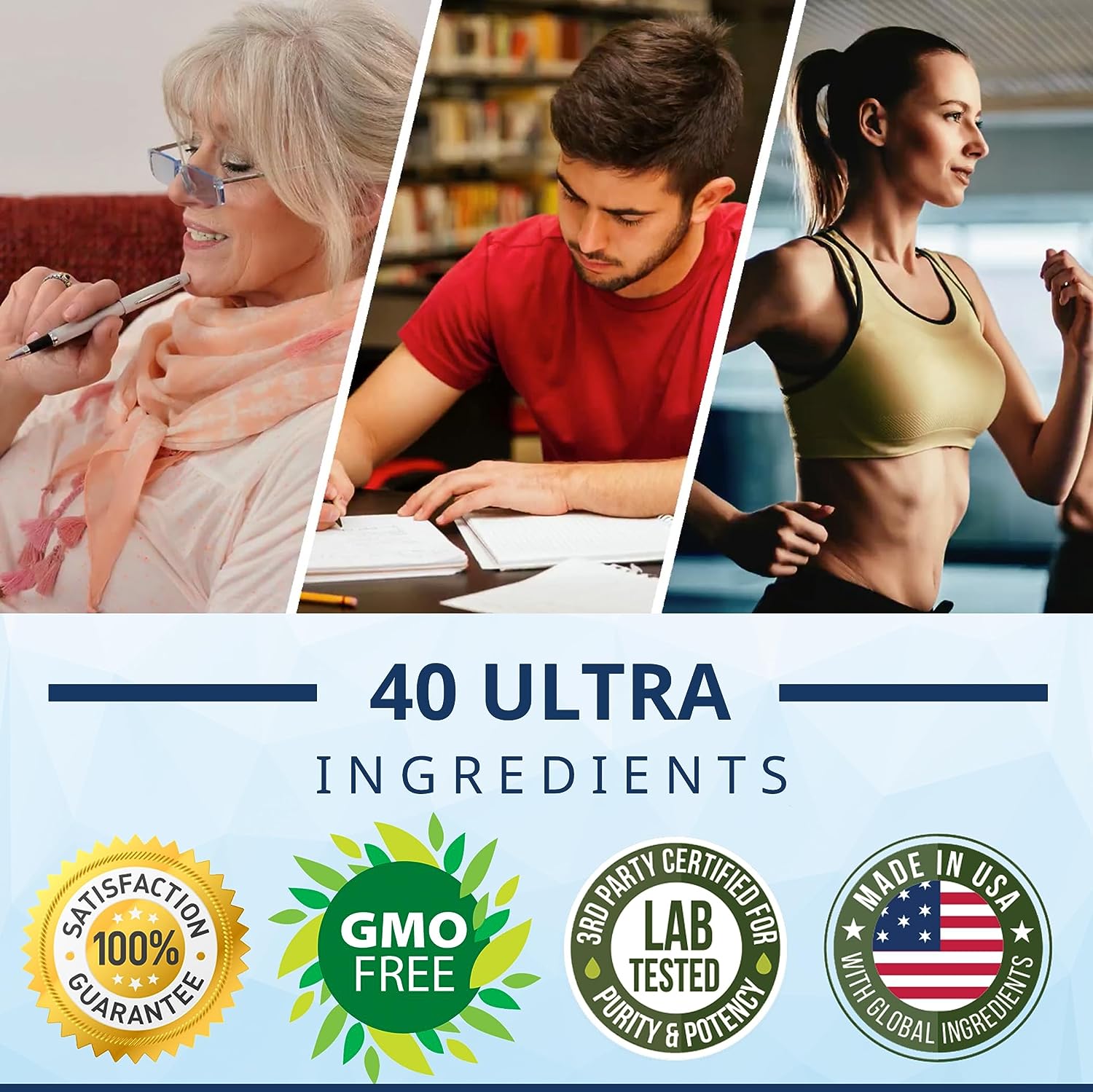 40-in-1 Brain Booster Supplement For Focus, Memory, Clarity, Energy | Advanced Vitamins Plus eBook | For Men & Women, Cognitive Function Nootropic Support with DMAE, Brain Health Formula | 60 Capsules : Health & Household