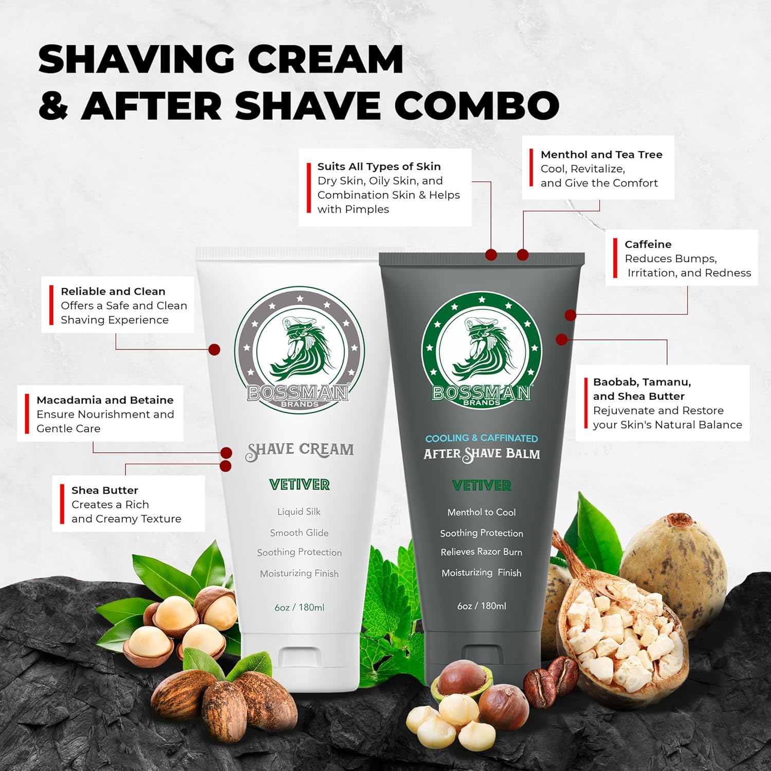 Bossman Silk Lotion Shaving Cream & Cooling After Shave For Men Combo β Shave Cream & After Shave Balm For Men (Vetiver X Scent) : Beauty & Personal Care