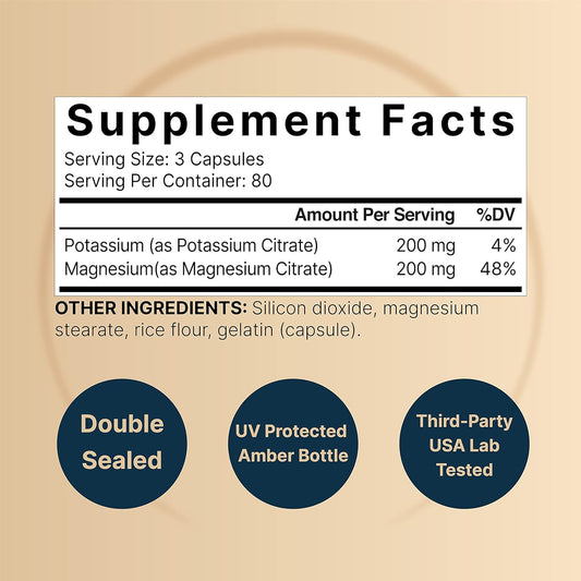 Potassium Magnesium Supplement โ Potassium 200*Mg + Magnesium 200*Mg | 240* Capsules โ Easily Absorbed Potassium Citrate & Magnesium Citrate โ Muscle, Bone, & Heart Health Support โ Non-Gmo