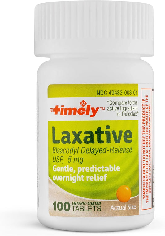 Time-Cap Labs, Inc. Timely Bisacodyl 5Mg - 100 Tablets - Laxatives For Constipation Relief - Compared To The Active Ingredients In Dulcolax - Gentle, Dependable Constipation Relief For Adults