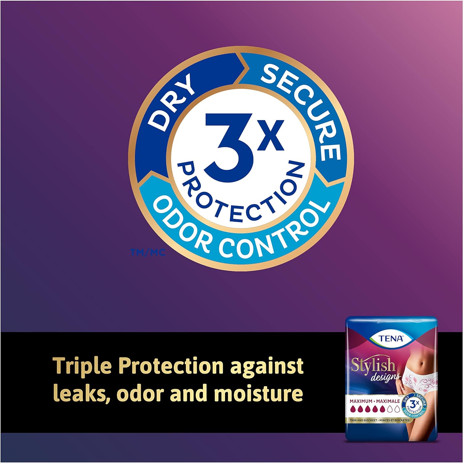 TENA Incontinence & Postpartum Underwear for Women, Maximum Absorbency, Stylish Designs, X-Large - 28 Count