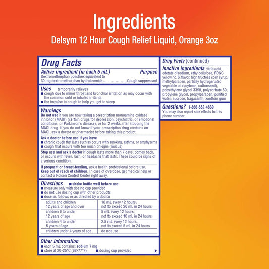 Delsym Adult Cough Suppressant Liquid, Orange Flavor, 5 Oz