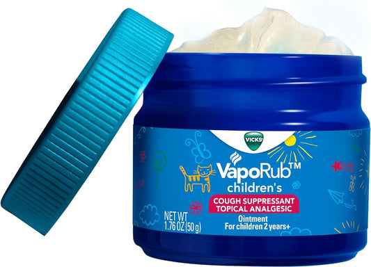 Vicks Children'S Vaporub Topical Cough Suppressant, Relieves Coughs And Minor Aches, Clinically Proven, Fast Relief, For Children Ages 2+, 1.76 Oz
