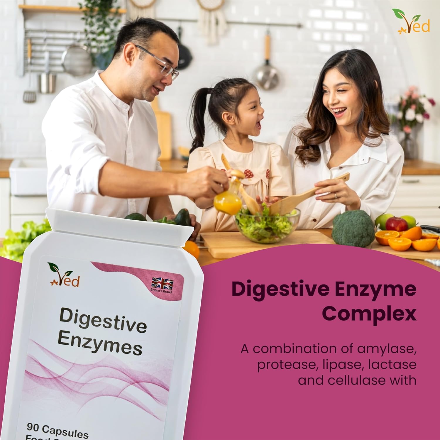 Ved Digestive Enzymes, Comprehensive Food Intolerance Complex, Targets Multiple Intolerances Including Gluten, Lactose & Casein, 90 Vegan Capsules(45 Days Supply) : Amazon.co.uk: Health & Personal Care