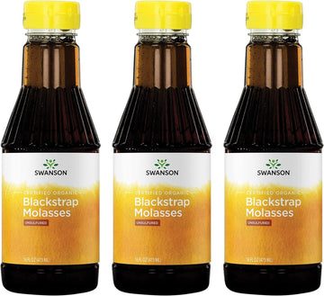 Swanson Certified Organic Blackstrap Molasses 16 Fl Ounce (473 Ml) Liquid (3 Pack)