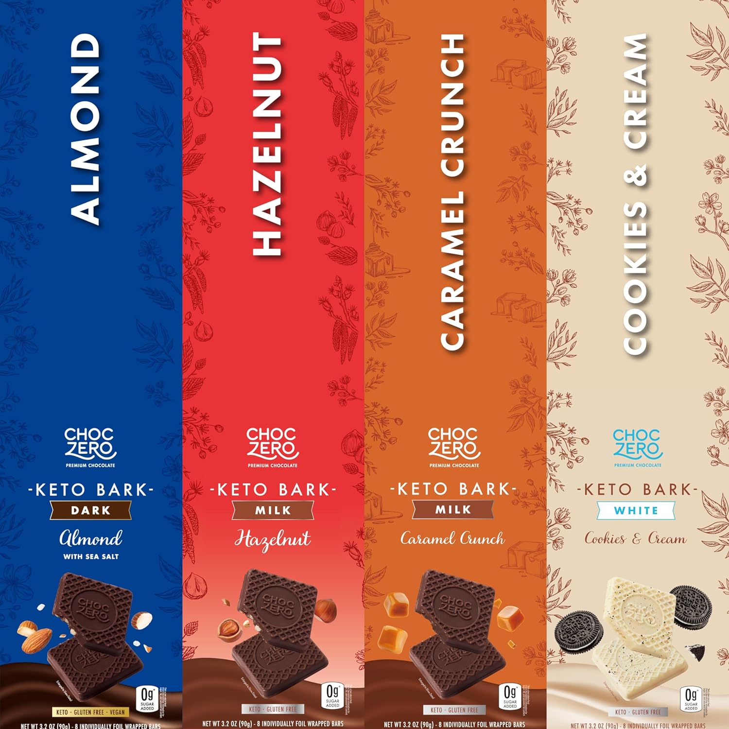 Choczero Keto Bark, Milk Chocolate Hazelnut Candy Bar, No Added Sugar, Low Carb, No Sugar Alcohols, No Artificial Sweeteners, 3.2 Ounce (Pack Of 4)