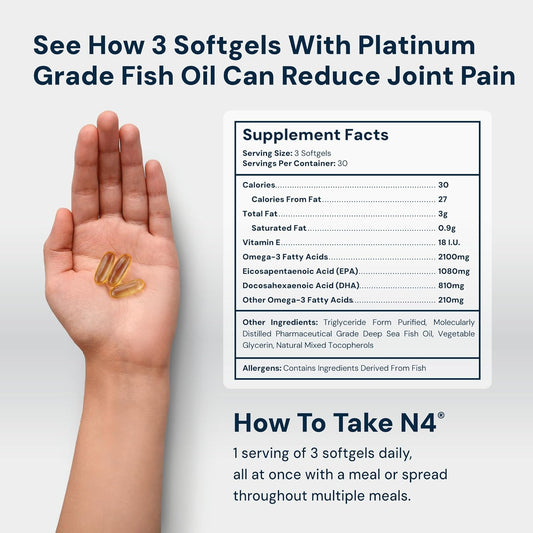 Hpn N(4) Icelandic Omega-3 Fish Oil, 3,000 Mg Dha & Epa | Increase Muscle Growth, Joint, And Brain Health | No Heavy Metals Or Toxins | 90 Softgel Capsules