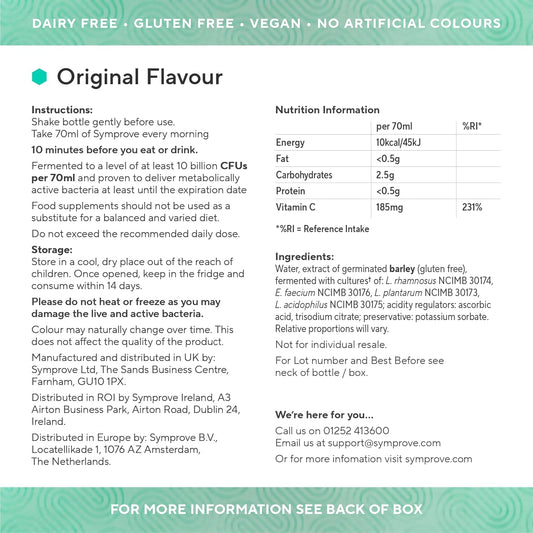 Symprove Original 1 Week Pack Daily Essential Gut Health Supplement, Probiotic Drink With Live Bacteria, Vegan - 1X500Ml