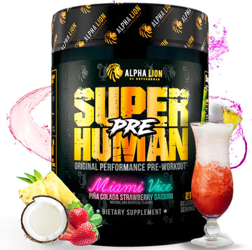 Alpha Lion Superhuman Pre Workout Powder, Beta Alanine, L-Taurine & Tri-Source Caffeine For Sustained Energy & Focus, Nitric Oxide & Citrulline For Pump (21 Servings, Miami Vice)