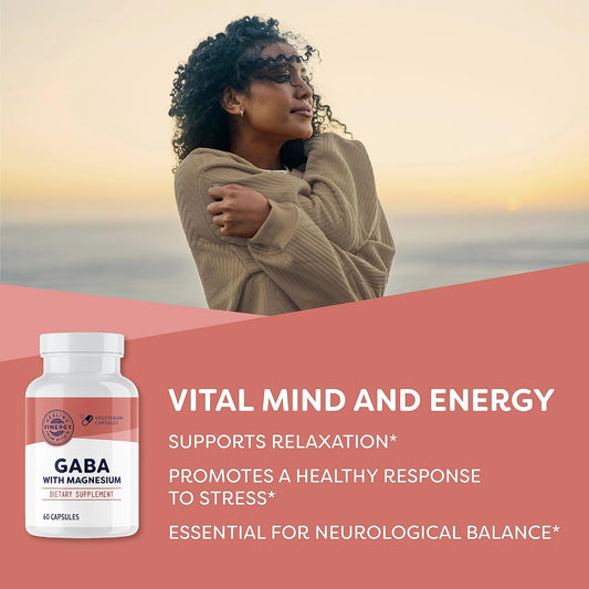 Vimergy Gaba With Magnesium, 60 Servings โ Natural Calm & Relaxation Support Capsules โ Supports Stress Response & Brain Health - Non-Gmo, Gluten-Free, Kosher, Soy-Free, Vegan, Paleo Friendly
