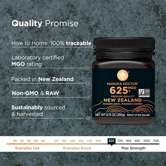 Manuka Doctor - Manuka Honey Squeezy Mgo 182+ / Umf8 Dual Rated Monofloral, 100% Pure New Zealand Honey. Certified. Guaranteed. Raw. Non-Gmo (10.58 Oz)