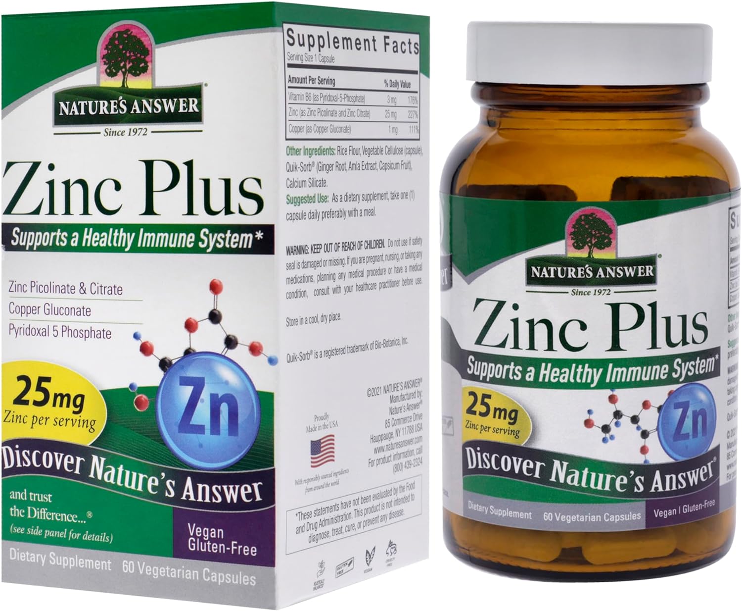 Zinc Plus + Zinc Vitamins for Adults - 25mg of Immune Support with B6 60 Veg Capsules - Vegan, Gluten Free, Cruelty Free Zinc Piclonate | Immune Support : Health & Household