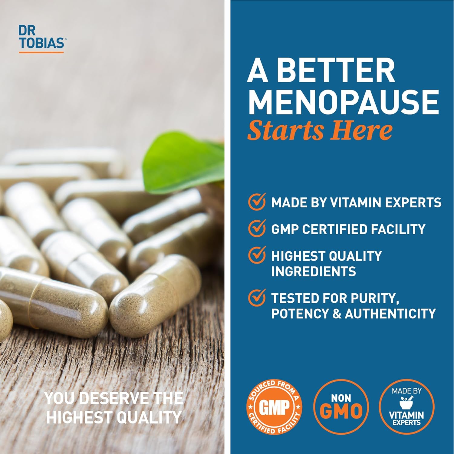 Dr. Tobias Menopause Relief With Black Cohosh, Soy Isoflavones, Don Quai, Hot Flash & Night Sweats Relief For Women, Non-Gmo Menopause Supplements For Women, 60 Capsules, 30 Servings : Health & Household