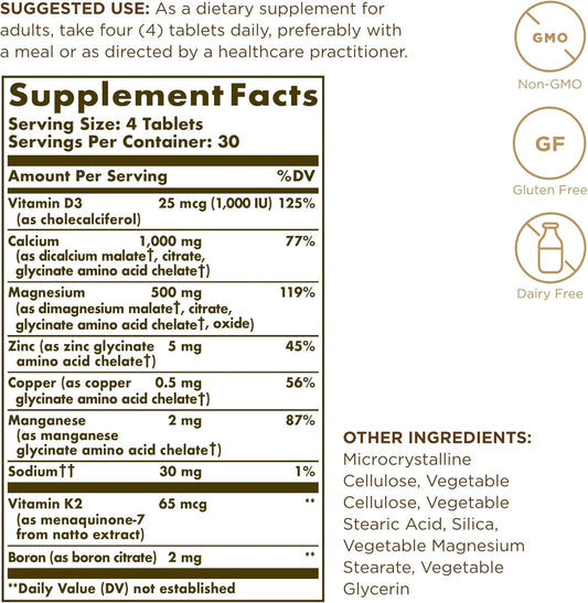Solgar Advanced Calcium Complex - 120 Tablets, Pack Of 2 - With Zinc, Boron, Vitamins D3 & K2 - Non-Gmo, Gluten Free, Dairy Free - 60 Total Servings
