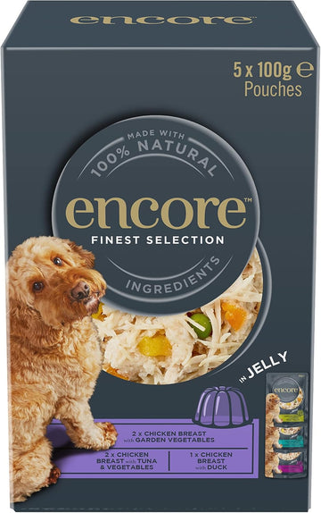 Encore Natural Wet Dog Food Pouches Finest Chicken Selection In Jelly, 5X100G Pouches107780457
