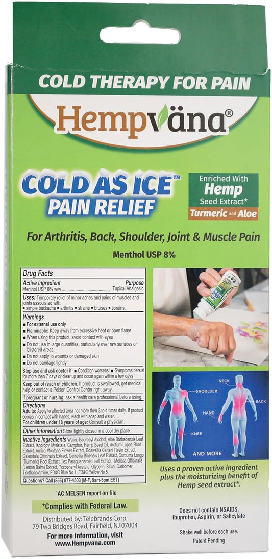 Hempvana Cold As Ice, Convenient Roll On Gel with Menthol