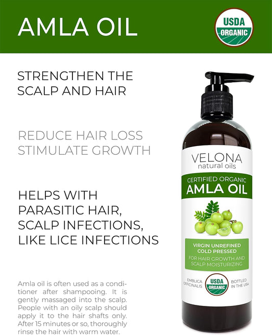 velona Amla Oil USDA Certified Organic - 16 oz | 100% Pure and Natural Carrier Oil | Extra Virgin, Unrefined, Cold Pressed