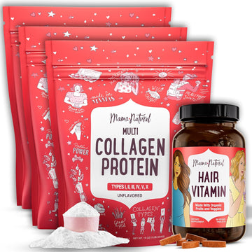 Buy 3 Multi Collagen Protein & Get 1 Hair Vitamin Free - Hair Growth & Collagen Bundle For Skin, Hair & Nails - Premium Hair Vitamins For Women Made With Organic Ingredients