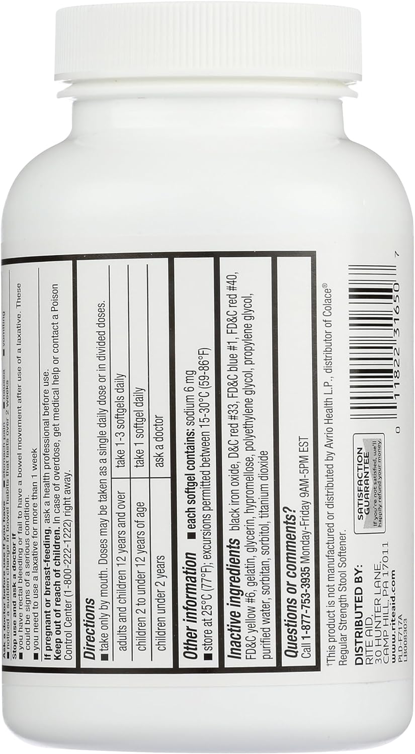 Rite Aid Col-Rite Stool Softener with Laxative Softgels, 100mg - 400 Count | Constipation Relief : Health & Household