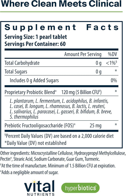Hyperbiotics Vital Nutrients Pro-15 Pre + Probiotic | 15 Strains| Supports Occasional Constipation, Diarrhea, Gas & Bloating | Immune, Digestive & Gut Health | Shelf-Stable | Vegan | 60 Pearl Tablets