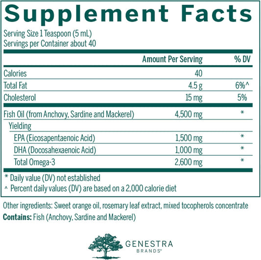 Genestra Brands Super Efa Forte Liquid | Fish Oil Formula To Support Cognitive, Cardiovascular, And Joint Health | Natural Orange Flavor | 6.8 Fl. Oz