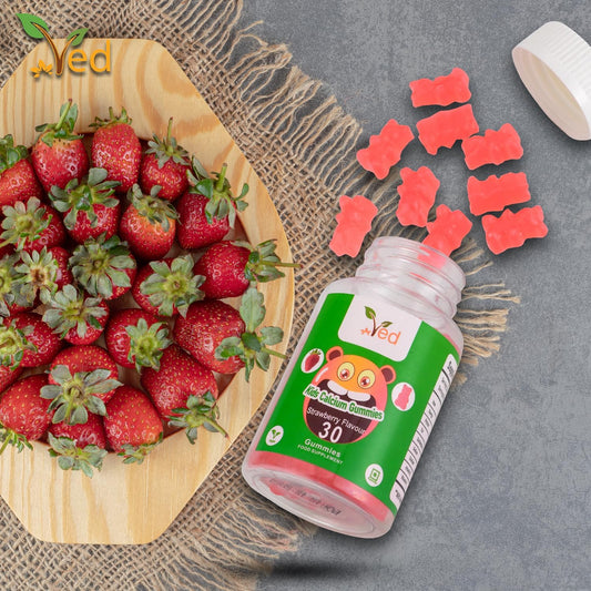 Calcium Gummies Kids,15 Day Supply, Natural Strawberry Flavour, 30 Chewable Vegan Gummies, Vegetarian Friendly, Energy & Immune System, Kids Calcium Gummies, Gmo & Gluten Free