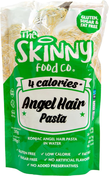 Skinny Food Co Angel Hair Pasta - 4 Calorie Konjac Pasta, Gluten-Free, Sugar-Free, Fat-Free - Perfect Low-Calorie Alternative For Healthy Eating, 210G Pack