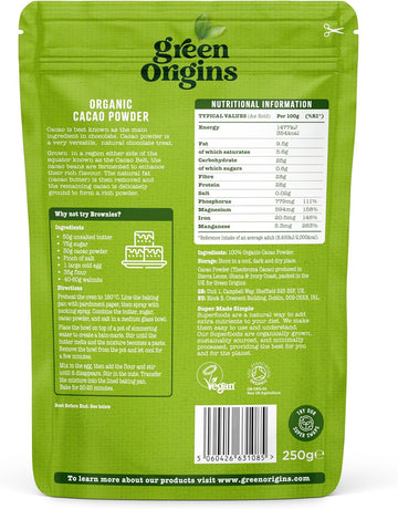 Green Origins Organic Cacao Powder 250G