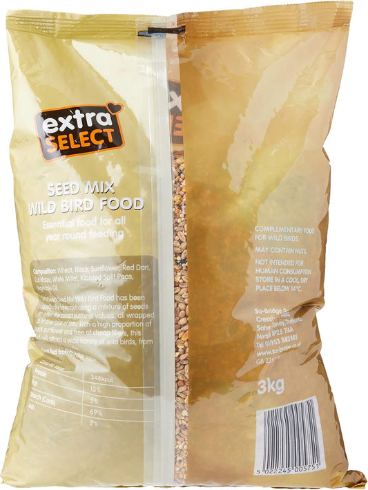 Extra Select Wild Bird Seed Mix With Black Sunflower Seeds, Wheat, Dari, Millet Seeds - Nutrient Rich Wild Bird Food For Small Birds - 3Kg01Wbsm3