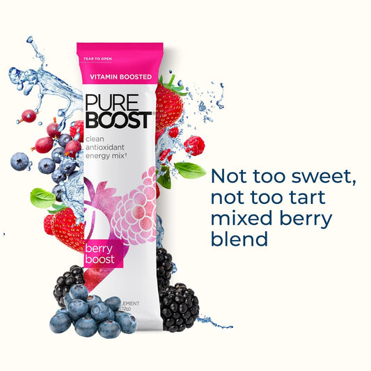Pureboost Clean Energy Booster, Refreshing Energy Drink Mix With B12 Vitamins, Electrolytes, Antioxidants, Sugar-Free With No Sucralose (Strawberry Lemonade, 30 Count)