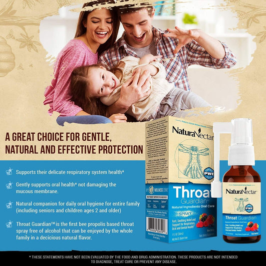 Naturanectar Bee Propolis Throat Guardian Spray | Immune Support, Fast, Soothing Relief - Excluisve Ingredients Oral Care | Brazilian Propolis | Ethical Beekeeping | 1 Pack Bee Berry Flavor - 30 Ml