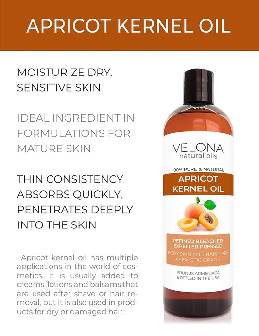 velona Apricot Kernel Oil 64 oz | 100% Pure and Natural Carrier Oil | Refined, Cold Pressed | Hair, Body and Skin Care | Use Today - Enjoy Results