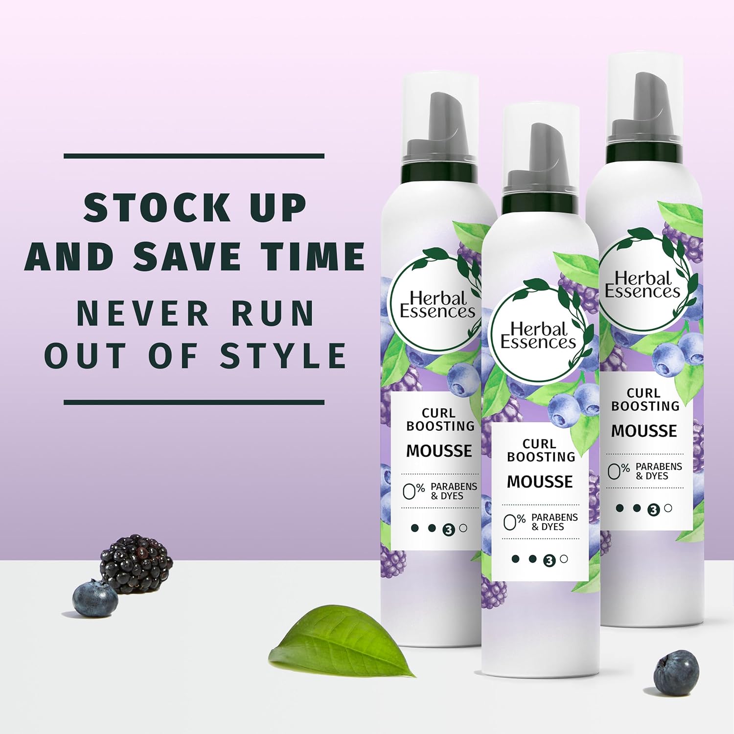 Herbal Essences Curl Boosting Mousse, Frizz Control for Curly & Wavy Hair, Long-Lasting Hold with Berry Scent, Paraben & Dye-Free, Cruelty-Free, 6.8 Fl Oz Each, 3 Pack : Beauty & Personal Care
