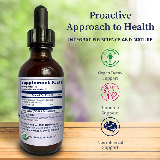 Biopure Chinese Skullcap Herbal Tincture β Potent Botanical Extract Rich In Bioactive Flavonoids That Support Neurological, Immune, Circulation, Microbiome Balance, & Whole-Body Wellness β 2 Fl Oz