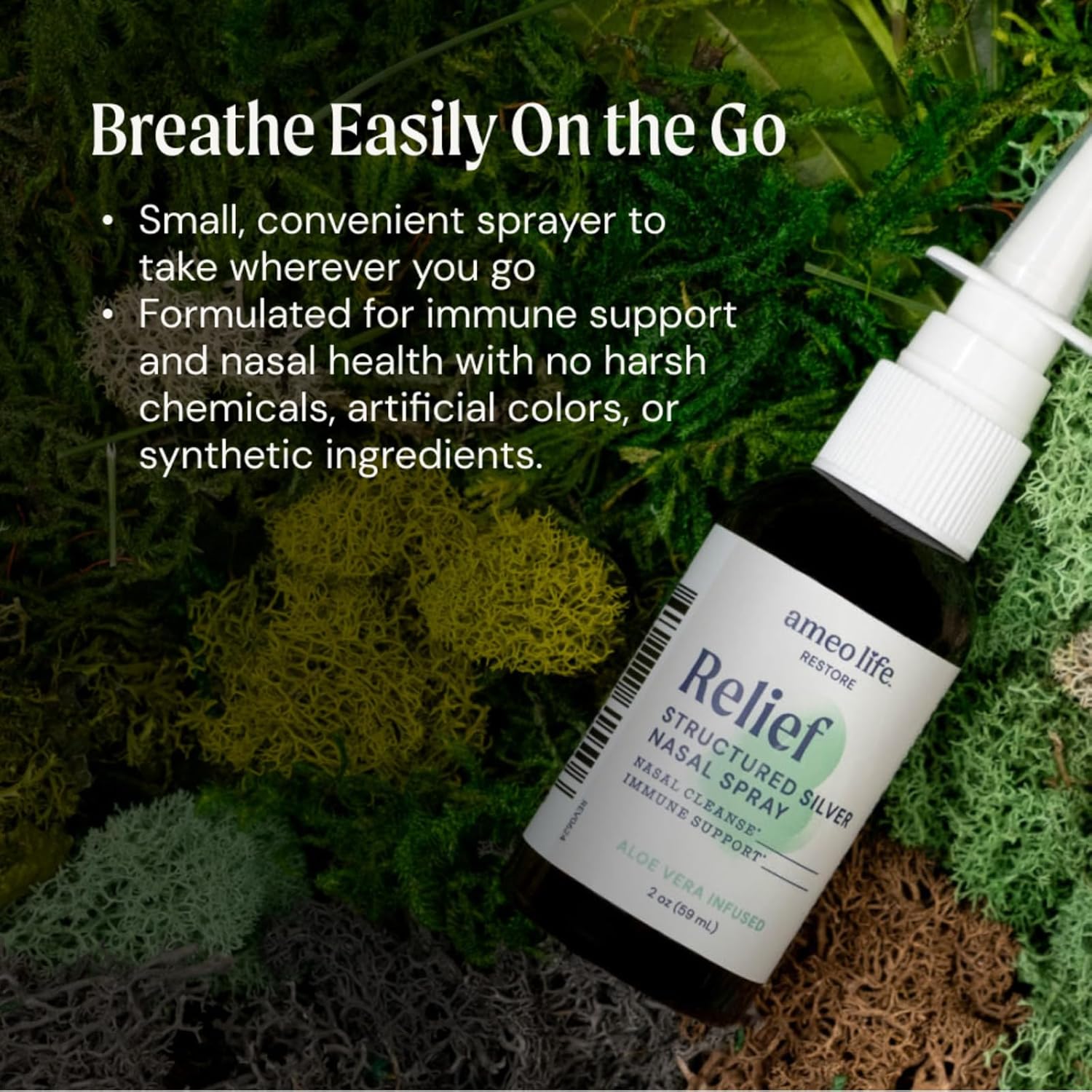 Ameo Life Aloe-Infused Colloidal Silver Nasal Spray 24 Ppm - Nose Spray With Natural Ingredients For Soothing Relief Of Nasal Congestion, Sinus Congestion, Mucus, & Irritation - For Daily Use (2 Oz) : Health & Household