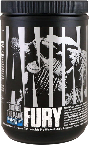 Animal Fury - Pre Workout Powder Supplement For Energy And Focus - 5G Bcaa, 350Mg Caffeine Nitric Oxide Without Creatine - Powerful Stimulant For Bodybuilders - Blue Raspberry - 30 Servings, 17.3 Oz