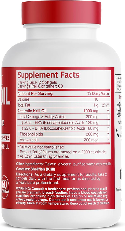 Bronson Antarctic Krill Oil 1000 mg with Omega-3s EPA, DHA, Astaxanthi