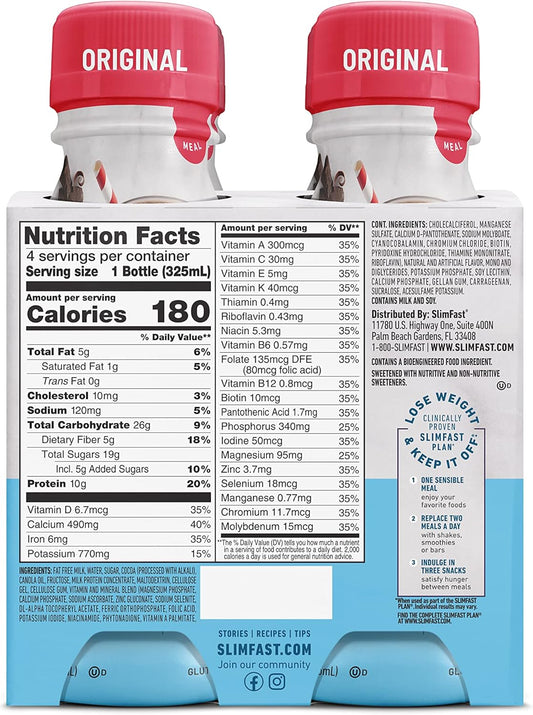 Slimfast Meal Replacement Shake, Original Rich Chocolate Royale, 10G Of Ready To Drink Protein For Weight Loss, 11 Fl. Oz Bottle, 4 Count (Pack Of 3) (Packaging May Vary)