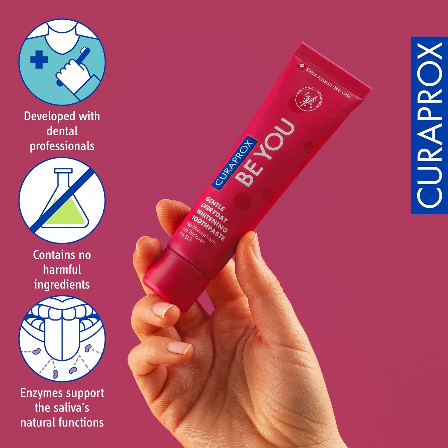Curaprox Be You Gin Tonic + Persimmon Toothpaste Red 60ml - Gentle Everyday Whitening Toothpaste - SLS Free, Microplastic Free, Triclosan Free, Fluoride Toothpaste : Amazon.co.uk: Health & Personal Care