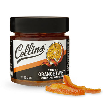 Collins Candied Fruit Orange Peel Twist In Syrup - Popular Cocktail Garnish For Skinny Margarita, Martini, Mojito, Old Fashioned Drinks, Peel For Baking, 10.9Oz, Black