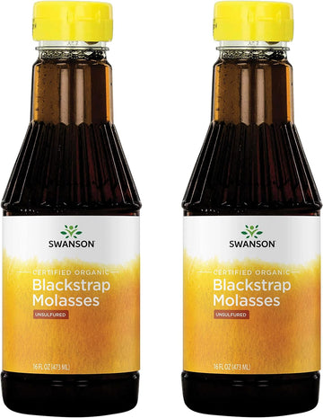 Swanson Certified Organic Blackstrap Molasses 16 Fl Ounce (473 Ml) Liquid (2 Pack)