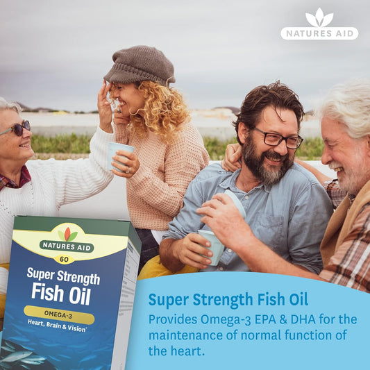 Natures Aid Super Strength Fish Oil 1200Mg – High Strength Omega-3 With 388Mg Epa & 260Mg Dha – Supports Heart, Brain & Vision – Non-Gmo – 60 Softgels – Natural Omega-3 Supplement Capsules