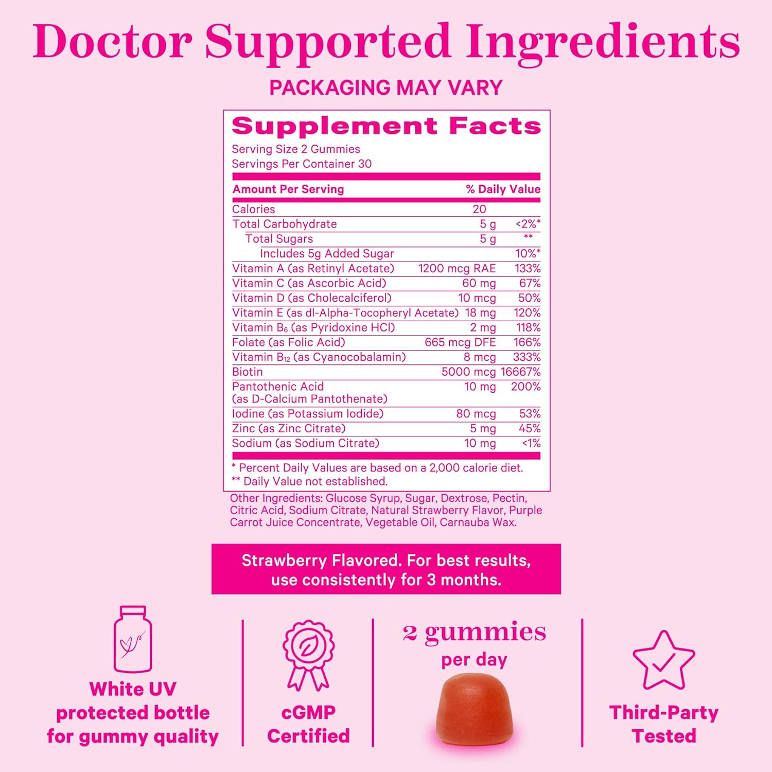 Pink Stork Total Glow Gummies - Hair, Skin, and Nails Vitamins - 11 Vitamins & Nutrients - Biotin, Vitamin A, B6, B12, Folate - Beautiful Hair, Radiant Skin, and Strong Nails - 60 Berry Biotin Gummies : Health & Household