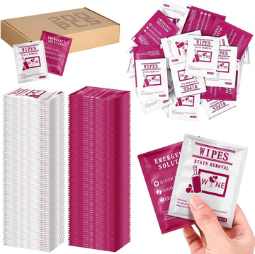 200 Pcs Stain Remover Wipes Individual Wrapped Wipes Stain Remover Mini Stain Remover Wipes For Clothes Fabric Laundry Stain Carpet Baby Messy Eater Car Seat Upholster (Pink)