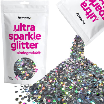 Hemway Eco Friendly Ultra Sparkle Glitter 100G / 3.5Oz - Biodegradable Vegan Cosmetic Safe For Craft Face Hair Nail And Festival Makeup - Chunky (1/40" 0.025" 0.6Mm) - Lime Green Holographic