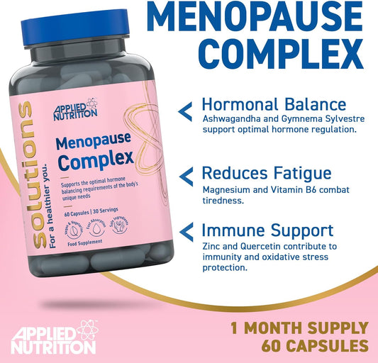 Applied Nutrition - Solutions - Menopause Complex - Vegan Capsules With Natural Hormonal Support - Best Fatigue Relief - Best Immune Support - Enhances Hormonal Balance - (60 Capsules ā 30 Servings)