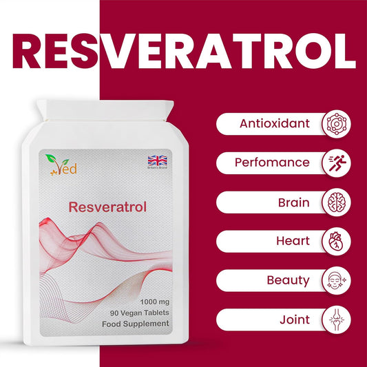 Ved Anti-Aging, Heart Health, Immunity Support | Antioxidant Supplement | Resveratrol Tablets | 1000 Mg X 90 Tablets