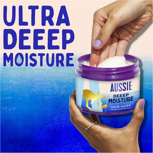 Aussie Deeep Moisture Hair Mask 500Ml, Rehydrates, Nourishes And Deeply Conditions Dry, Thirsty, Brittle Hair, Infused With Jojoba, Avocado And Australian Macadamia Nut Oils, Vegan And Cruelty-Free