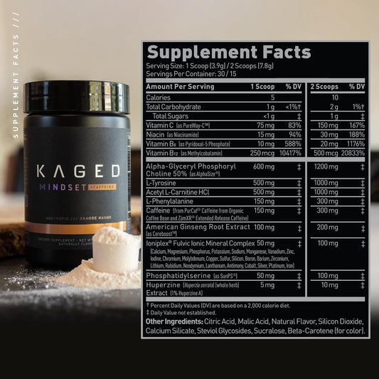 Kaged Nootropic Formula | Mindset | Focus And Productivity Supplement | Pure Caffeine | Enhances Memory, Mood, Clarity | 30 Servings